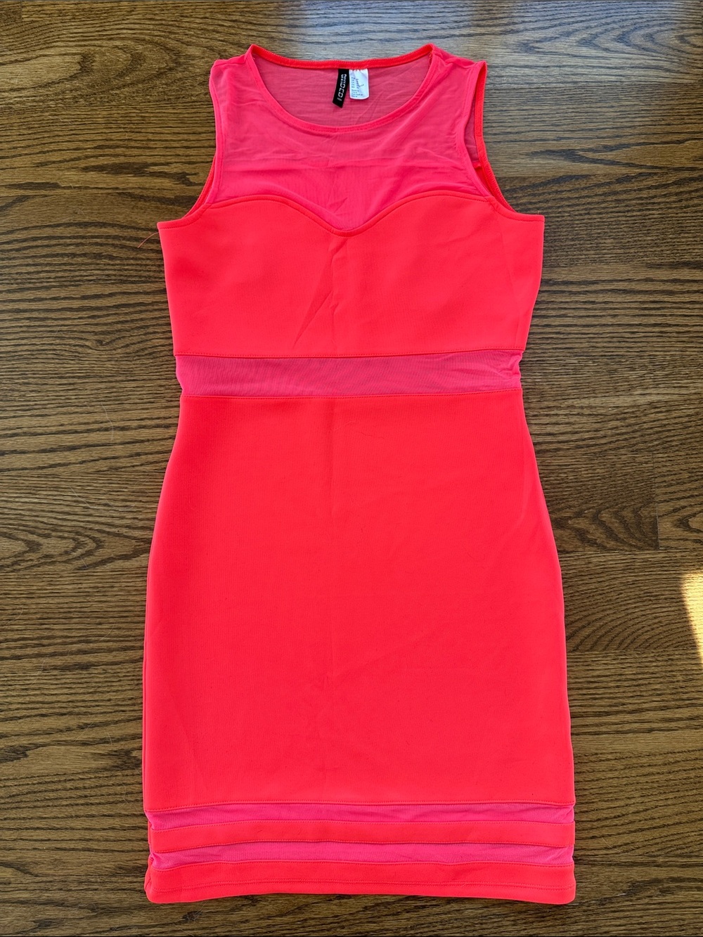 H&M Neon Coral Pink Sleeveless Bodycon Mini Dress